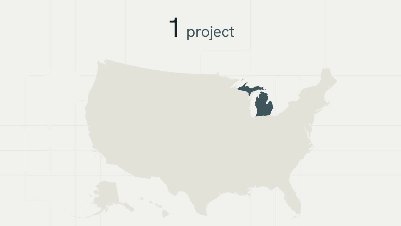 A map of the United States beginning to fill in with the states where Concourse has worked, starting with Michigan